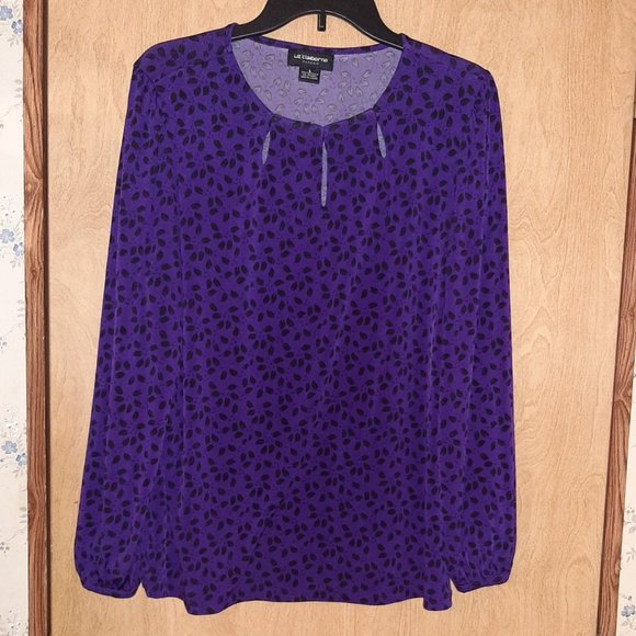 Liz Claiborne Tops - Liz Claiborne Purple & Black Long Balloon Sleeve Blouse, Lightweight, Size L
